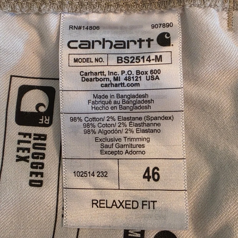 Carhartt Canvas Work Shorts Mens 46 Rugged Flex Relaxed Fit Khaki Tan Streetwear